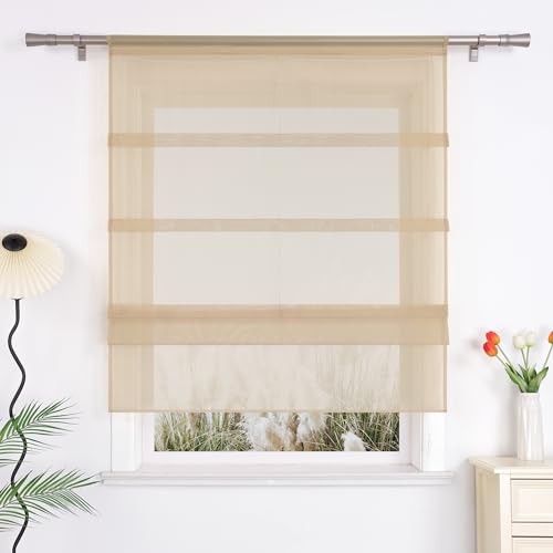 Yujiao Mao Uni Voile Grice Estor plegable con cordón para colgar, color arena, 140 x 140 cm (ancho x alto)