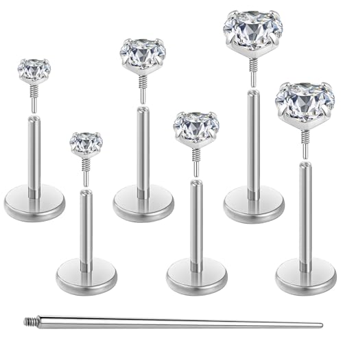 20G 18G 16G Flat Back Earrings Stud Nose Ring Titanium Internal Thread Tragus Labret Cartilage Lip Medusa Conch Body Piercing Jewelry Nose Stud Hypoallergenic for Women Men