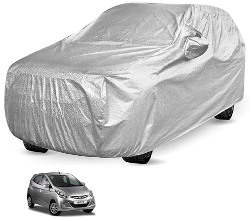 Image of Auto Hub Car Cover Compatible with Hyundai Eon Car Cover with Mirror Pocket and Soft Cotton Lining,Waterproof Eon Cover for car, Metallic Silver