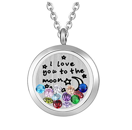 Yoyony Inspirational/Love/Friendship Themes Stainless Steel Magnetic Floating Charm Glass Locket Necklace,Gifts For Women. (I Love You To The Moon And Back) #TOP27