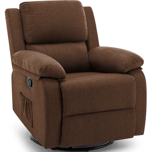 Image of Korser Recliner Chair, 360 Swivel Rocker Chair for Adults, Small Rocking Recliner Chair for Small Spaces, Upholstered Fabric Glider Recliner Nursery Chair with Side Pockets for Nursery, Living Room