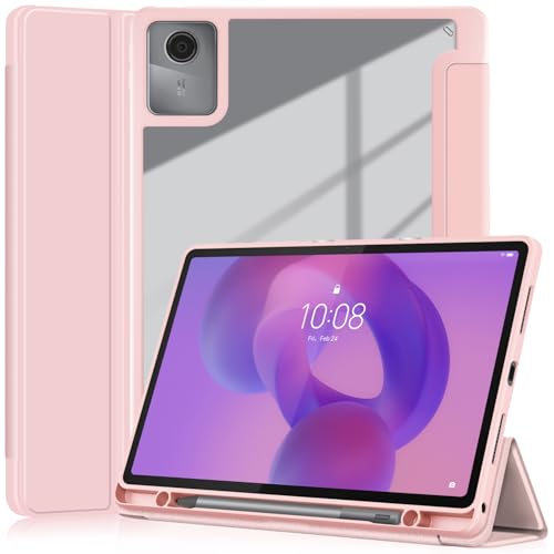 YRH - Custodia per Lenovo Idea Tab con supporto per penna 11 pollici 2025, [Auto Wake/Sleep] Cover posteriore trasparente per tablet Lenovo Idea 11' [TB336ZU /TB336FU] (Rosa)