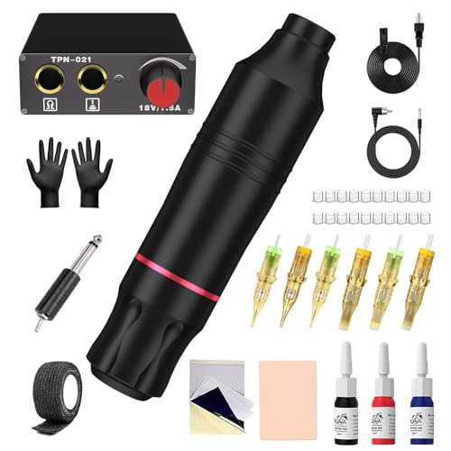 Kit De Tatouage Pistolet à Tatouer Avec Alimentation Stylo à Cartouche De Pigments Colorés Pour Machine à Tatouer Rotative Professionnelle Kit...