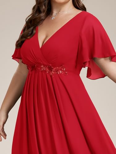 Image of Ever-Pretty Short Sleeves V Neck Plus Size Formal Dresses for Curvy Women Chiffon Mother of The Bride Dress Evening Gowns