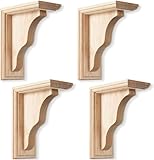 Briwooody 4 Pcs Traditional Wood Corbels Decorative Wooden Brackets Unfinished Solid Rubberwood Shelf Bracket for Doorway Countertop Kitchen Cabinet Book Shelves (2 1/4' W X 5' D X 7' H)
