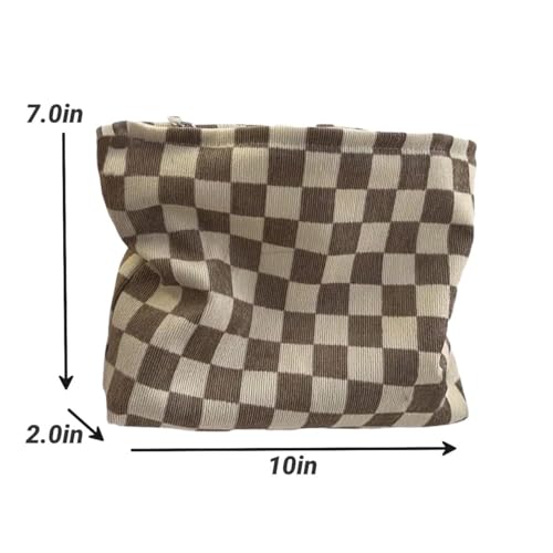 Travel Checkered Makeup Bag, Corduroy Cosmetic Bag for Purse, Small Cosmetic Zipper Pouch Cute Travel Checkered Makeup Bag Gift for Women,Girls (3 pack)4