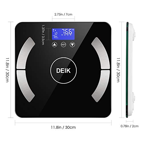 DEIK Body Fat Scale, Bluetooth Bathroom Scale with Smartphone APP, 18 Body Composition Analysis, High Precision Sensors, LCD Backlit Display, Include 3 AAA Batteries, Black - Thumbnail 4
