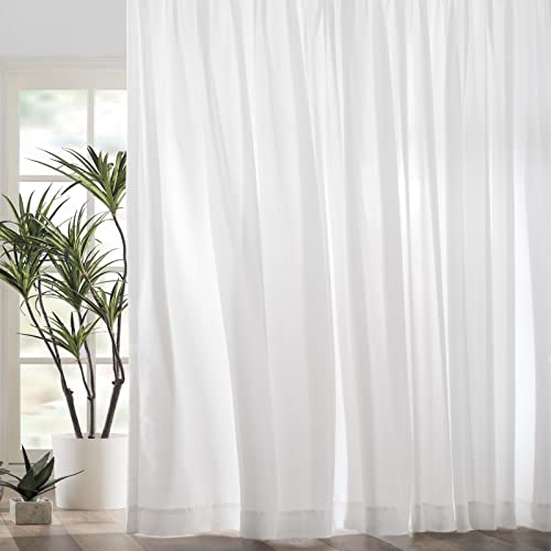 White Pinch Pleated Window Sheer Curtains 120 Inches Long 2 Panels, Luxury Velvet Soft Touch Opaque Privacy, Gently Filter Light But Not-See-Through Window Sheer Panels Drapes, Custom Size