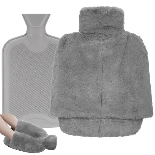 Wärmflasche für die Füße, Gummi fußwärmer, 2L Fußwärmflasche mit Plüschbezug, weiche und gemütliche Wärmflaschen-Gurt für Damen und...
