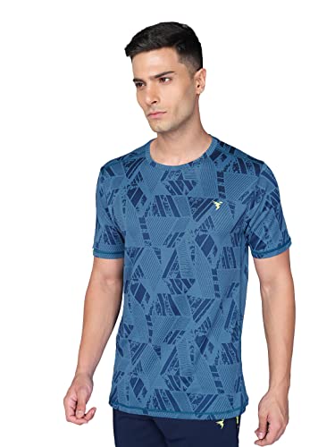 Image of TECHNOSPORT Men Polyester Regular Fit Half Sleeve Jacquard T-Shirt with Double Cool, Quick Dry & Anti Microbial for Sports, Running & Casual Use