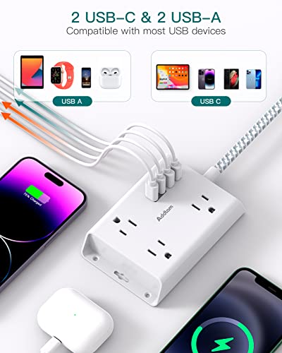 Image of Addtam Travel Flat Plug Power Strip, Flat Extension Cord (Wht-1)