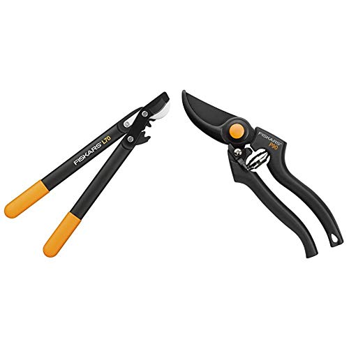 Fiskars PowerGear II Bypass-Getriebeastschere für frisches Holz, Antihaftbeschichtet, Gehärteter Präzisionsstahl, 46 cm & Bypass-Gartenschere für frische Äste und Zweige, Antihaftbeschichtet, 22,5 cm