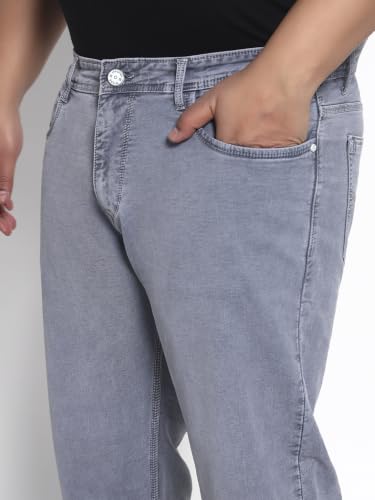 Image of Cotton Comfort Fit Jeans for Men | Full-Length Solid Denim Pants with Button Closure, Embroidered Design, Mid-Rise Casual Trousers for Daily | Classic Jeans for Office Bottoms (DI-249)