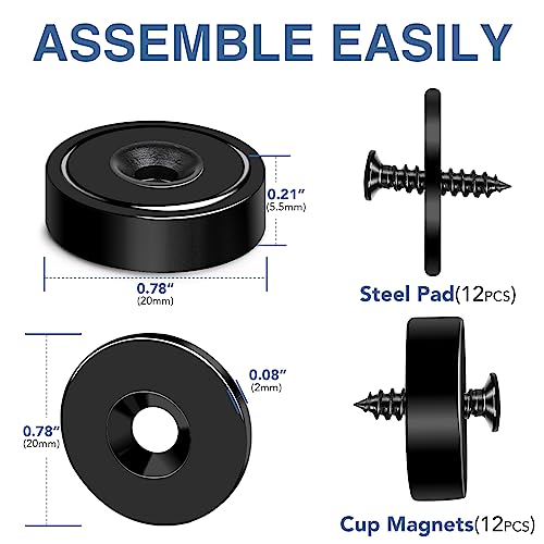 Mikede CUP MAG-20-12P-B Magnets, 40Lbs Strong Magnets With Holes, Rare Earth Neodymium Magnets Heavy Duty Round Cup Magnets With Countersunk Hole, Black Industrial Magnets thumb #4