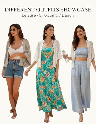 Image of GRACE KARIN Summer Cropped Cardigan for Women 2026 Batwing Sleeve Crochet Bolero Shrug Sweaters Lightweight Beach Boho Kimono