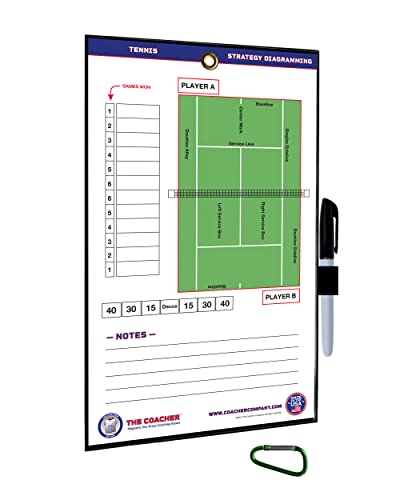 The Coacher Premium Dry Erase Magnetic Tennis Coaching Coach Board Clipboard - Made in The USA - Double-Sided - Tennis Training Aids Equipment Gear (No Magnets)