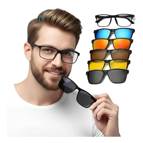 Image of 5 in1 Non Polarized Magnetic Clipon Rectangular UV Protected Sunglasses Eye Glasses With 400 Night draving Men Women Unisex