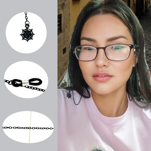 Image of Glasses Chain for Women Black Goth Spider & Mask Pendant Eyeglass Strap Holder Halloween