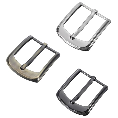 Shimmeroo 3 Pcs Classic Belt Buckle Replacement for Men & Women,38-40 mm (1.5-1.6 inch) Interchangeable Buckles with 3 Colors - Black+Silver+Bronze
