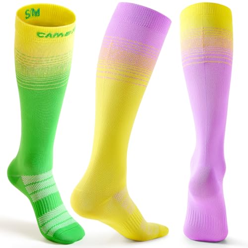 CAMBIVO Medias de Compresión Mujer Hombre 3Pares, Calcetines Compresion 15-20mmHg, Transpirables Calcetines Largos, Compression Socks para Deporte, Running, Ciclismo, Viajar en Avión, Enfermera, Moda