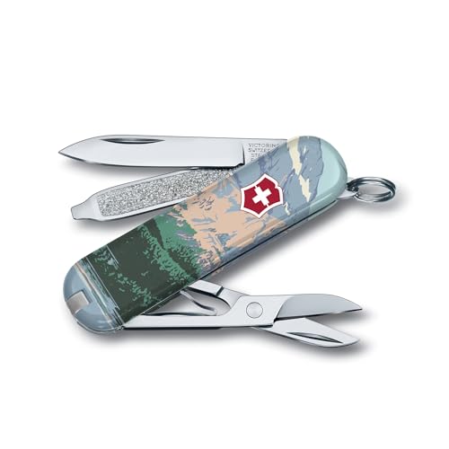 Image of Victorinox Classic SD Swiss Army Knife, Glacier National Park | 7-Function Swiss Mini Knife, Small Blade, Nail File, Screwdriver, Key Ring, Swiss Made, Compact EDC for Keys and Bags