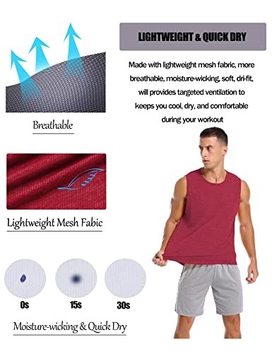 Amussiar Mens Workout Tank Tops 3 Pack Quick Dry Gym Muscle Tee Fitness Bodybuilding Training Sports Sleeveless T Shirt (Black/Red/Yellow Xx-Large) #TOP2