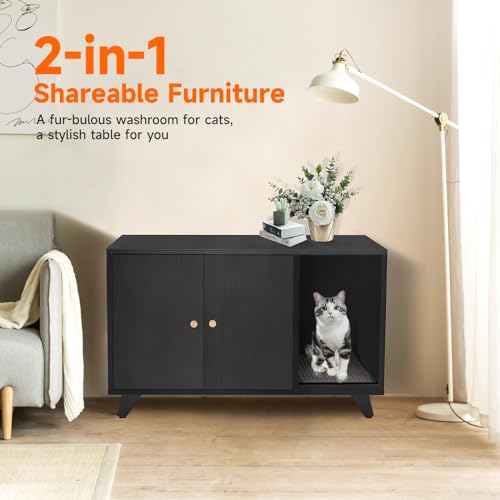 QuicMiou Caixa de areia para gatos, caixa de areia oculta armário de armazenamento de banheiro de mó