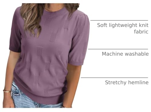Image of Arach&Cloz Women's Short Sleeve Crew Neck Sweaters Trendy Teacher Work Tops
