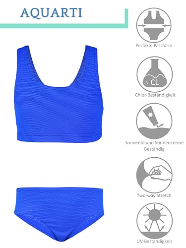 Aquarti Dziewczęce sportowe bikini racerback biustonosz i majtki bikini, Żakardowe kropki, chabry niebieskie, 164