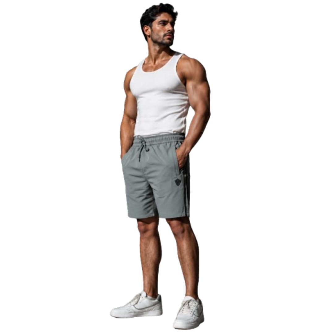 DriftX Men's Training & Gym Shorts | Premium Cotton Blend with Stretch | Lightweight Breathable Sports Shorts | Zip Pocket | Regular Fit | Workout, Running Everyday Wear- Light Grey-XL-image-2