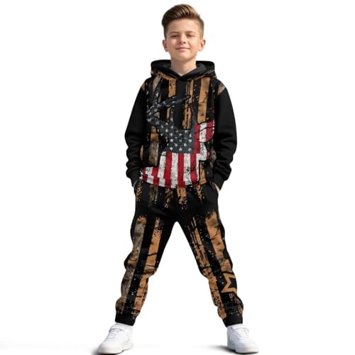Pensura Girls 2 Pieces Sweatsuits Pullover Hoodie and Active Sweatpants Boys Fashion Camo American Flag Deer Tracksuit Set Outfits Fall Winter Spring Casual Clothes