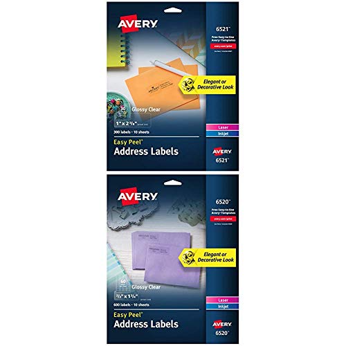 Avery Glossy Crystal Clear Address Labels for Laser & Inkjet Printers, 1 x 2-5/8 Inch, 300 Labels + 2/3