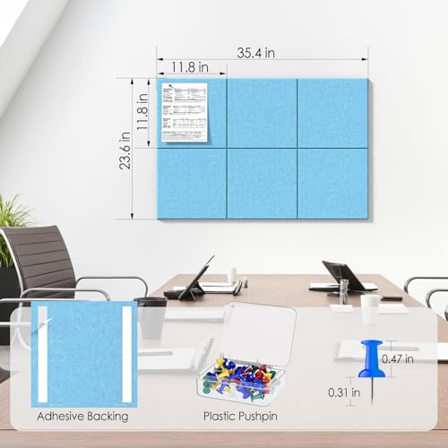 Image of MaxGear Felt Bulletin Board 36 inch x 24 inch, 6 Pack Blue Felt Wall Tile Push Pin