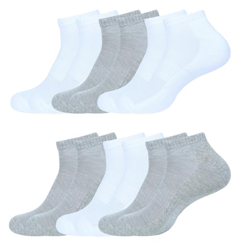 Image of Womens Cushioned Ankle Socks, Low Cut Breathable Casual Super Soft, Multi Color Options Size 4-7, 6-9 (US, Numeric, 6, 9, Regular, Regular, 6, White,Grey)