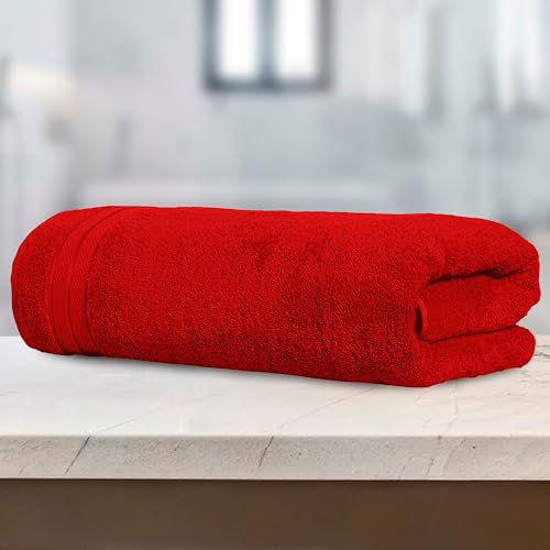 Image of Elegant Comfort Three Line Popcorn Towel Set for Bathroom 35 x 70 inches, Premium Hotel Quality 1-Pack Jumbo Towels, 100% Turkish Cotton, Soft and Durable, Quick Dry and Highly Absorbent, Red