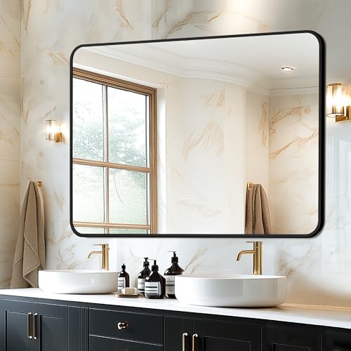 Image of Delma Bathroom Vanity Mirror, Black Framed Mirror for Over Sink, 40x28
