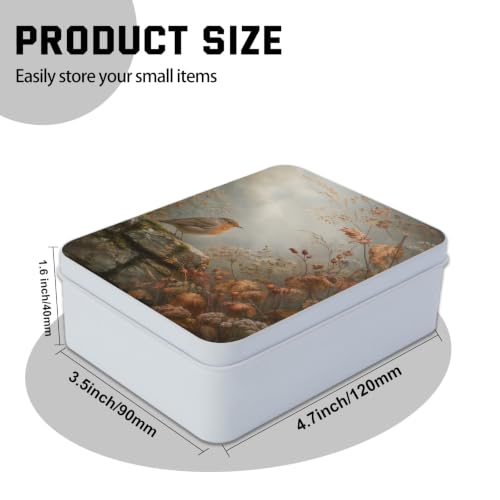 Image of Decorative Metal Tin Box with Lid,Vintage Bird Botanical Organizer