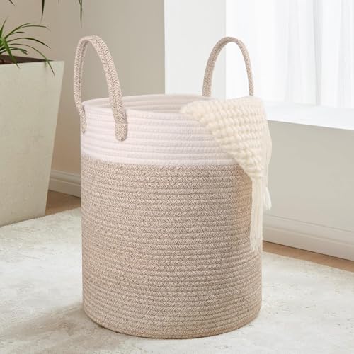 Withosent 49L Petit Panier à Linge en Corde de Coton - Corbeille à Linge Tressée à la Main avec Poignées, Panier de Rangement Compact pour Chambre...