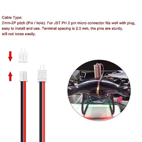Lyeteung 50 Sets Mini Micro JST 2.0 PH 2 Pin Connector Plug Male with 150mm 22AWG Cable & Female Connector (Red Black) - Image 4