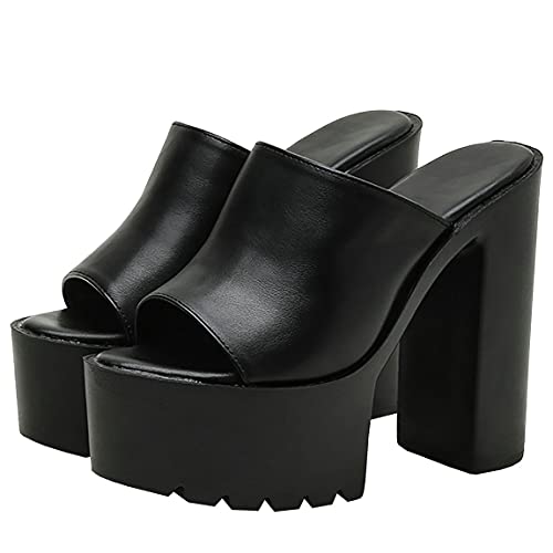 Trendenzy Womens Chunky Platform Slide Sandals Open Toe Slip On Slippers Sexy Mule High Heels