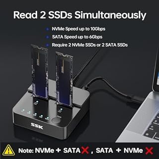 SSK NVMe SSD Cloner, Docking Station Dual Bay per clonare M.2 NVME SSD, 20 Gbps USB3.2 Gen 2X2 SSD a USB Senza Attrezzi Duplicatore, Supporta la Clonazione Offline