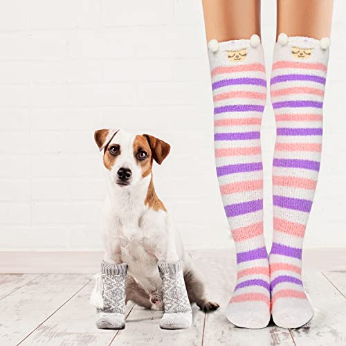 Image of Benefeet Sox Girls Cute Animal Fuzzy Knee High Socks Womens Funny Striped Cozy Winter Warm FluffyThigh High Socks Leg Warmers