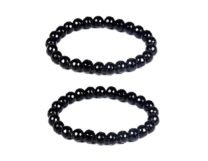 REBUY Faceted Diamond Cut Bracelet Black Tourmaline Size 8mm | Pack of 2 (B08KVY2JHR) Amazon Price History, Amazon Price Tracker