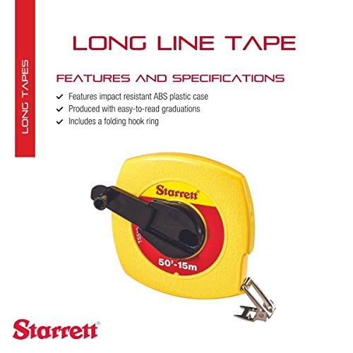 Starrett TS Closed Steel Long Line Tape with Impact-Resistant ABS Plastic Case and Folding Hook Ring - 50' Length, 3/8" Width, L6 Graduation Style Number - KTS510-50ME-N by Starrett - Image 2