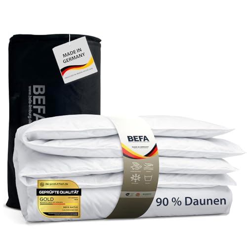 BEFA NATUR Daunendecke Ganzjahr 135x200 cm | 90% Daunen & 10% Federn | 624g Füllgewicht | Allergiker geeignet (NOMITE) | Tierwohl Zertifiziert...