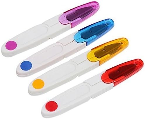 VNDEFUL 4PCS Portable Plastic Easy Grip Handle Sewing Snip Thread Tailors Cutter Scissors Hand Tool with Safety Cover for Travel and Carry, 4 Colors 4 Pack