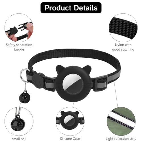 Image of Qpets Cat Collar with Bell, Reflective Safety Collar with AirTag Holder