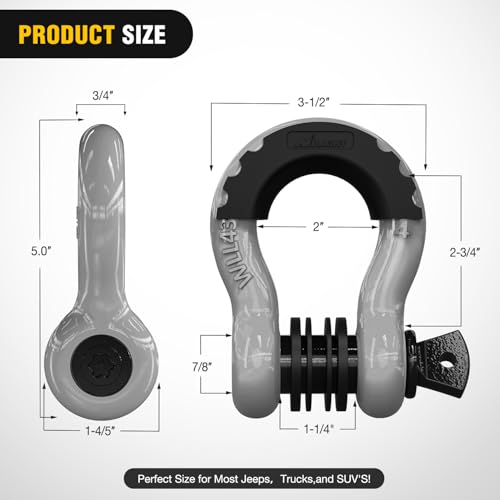 Image of Nilight 3 /4 inch D Ring Shackle 2 Pack 19T (41,887 lbs) Break Strength 4.75T WLL Heavy Duty Towing Hook with Anti-Theft System Anti-Rattle Isolators for Truck Jeep SUV ATV UTV Recovery Grey