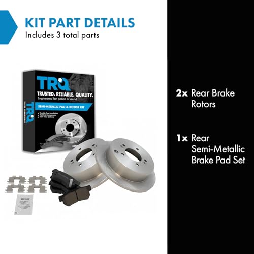 Image of TRQ Rear Brake Pad and Rotor Set Semi Metallic Solid Rotors