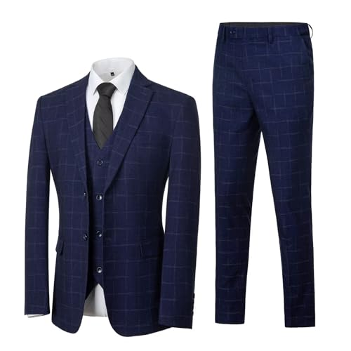 3-Piece Plaid Men Suit Pinstripe 2 Bottons Formal Wedding Suit Classic Tuxedo Mens Suit Set Blazer Jacket Vest Pants